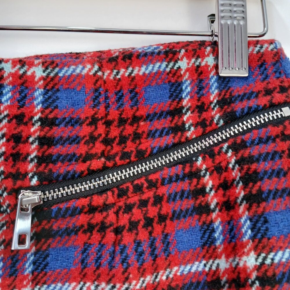 Red Plaid Mini Skirt Women Medium Twik Simons Zip Front Punk Preppy - Picture 4 of 8